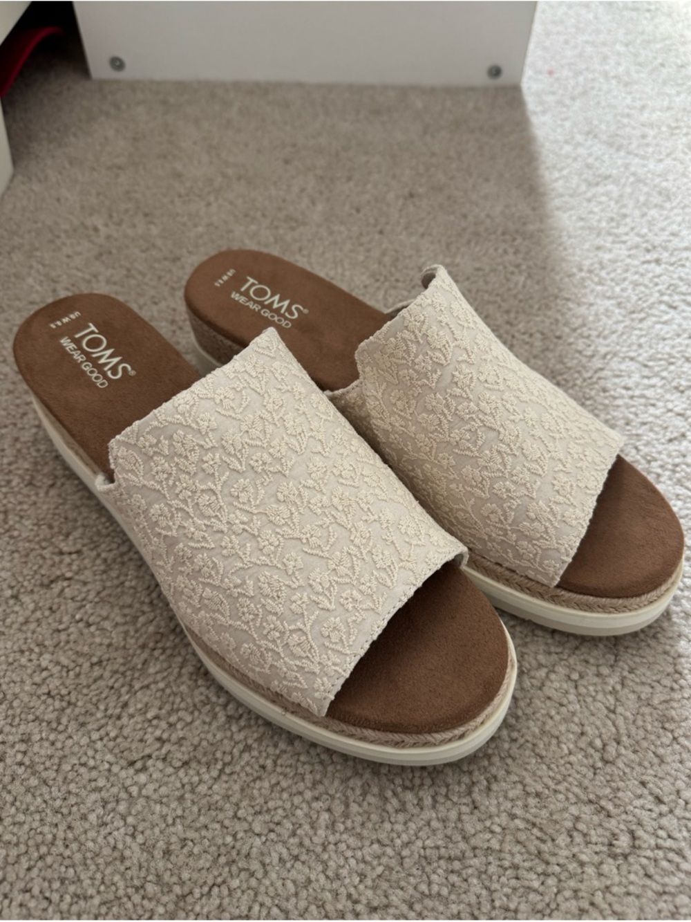 TOMS Cream Embroidered Slip-On Platform Mules